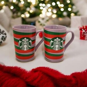 Starbucks set of 2 red purple green mugs 2020 Christmas